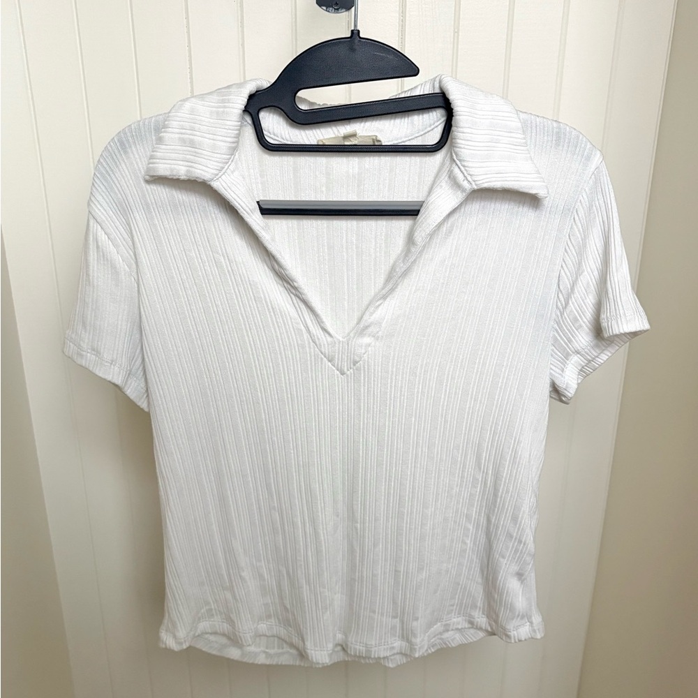Madewell Ribbed V-Neck Polo Shirt White